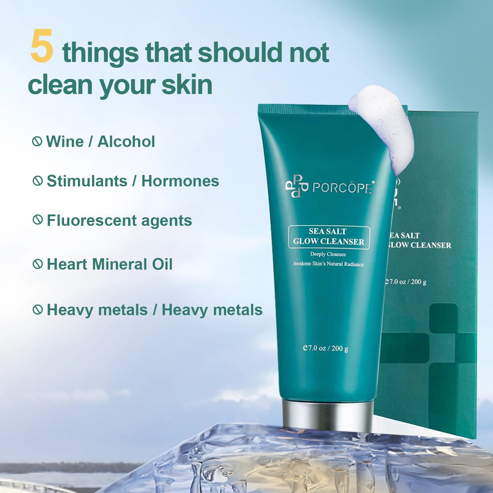 PORCOPE·Facial cleanser oil control cleansing grease soft skin refreshing time sea salt cleanser