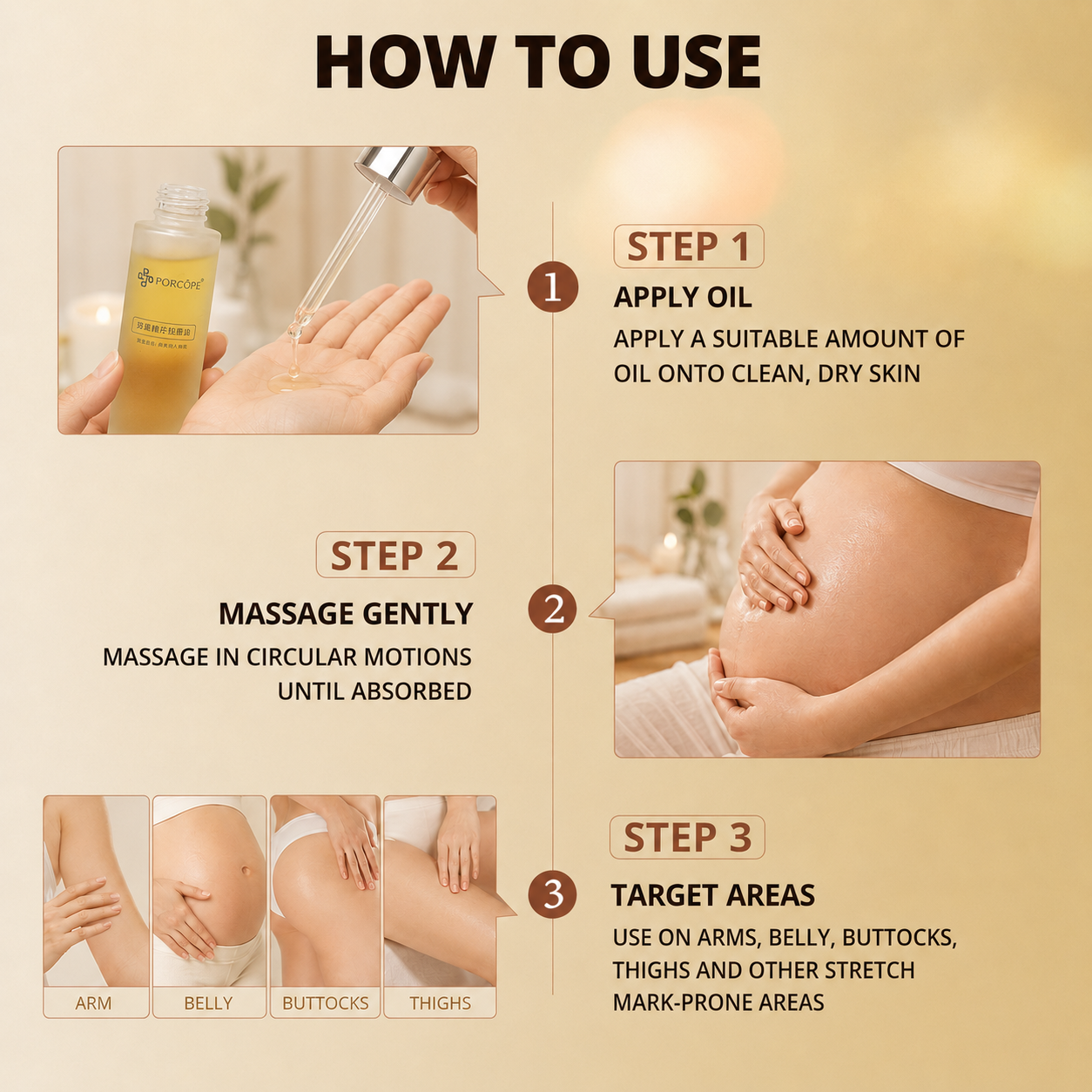 PORCOPE Dual-Phase Essence Oil for Stretch Marks, Pregnancy-Safe Body Lotion for Moms-to-Be and Women Trying to Conceive, Nourishing Body Care for Sensitive Skin