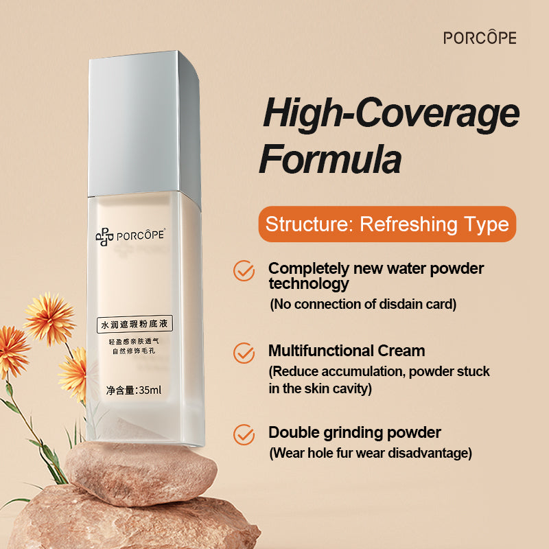 PORCOPE Small Silver Cap Liquid Foundation Modifies Pores and Blemishes, is Not Easy to Remove Makeup, Brightens Combination Dry and Oily Skin, Fits well Without Makeup 1.2fl.oz/35ml