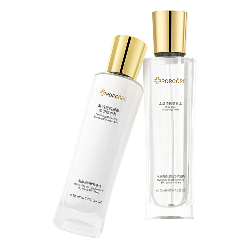 Porcope Aqua-Clear Whitening Toner 100ml 3.52OZ + Soothing Whitening Spot Lightening Lotion 100ml 3.52OZ,A set to improve uneven skin tonedark spots, and acne marks