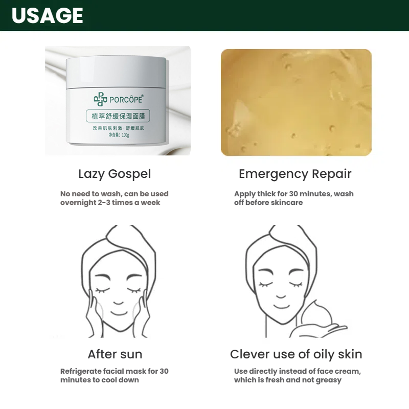 PORCOPE Overnight Hydrating Sleeping Mask - Contains Hyaluronic Acid, Plant Extracts, Natural Moisturizing Factors - Improves Skin Irritation, Relieves Dryness, Leave-In Sleeping Facial Mask 3.5 fl oz