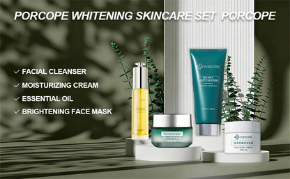 PORCOPE Brightening Moisturizing Skincare Set - Includes Cleanser, Moisturizer, Serum Oil, and Sleeping Mask - Hydrating, Brightening, Repairing and Anti-Aging Facial Care Set Nourish the Skin