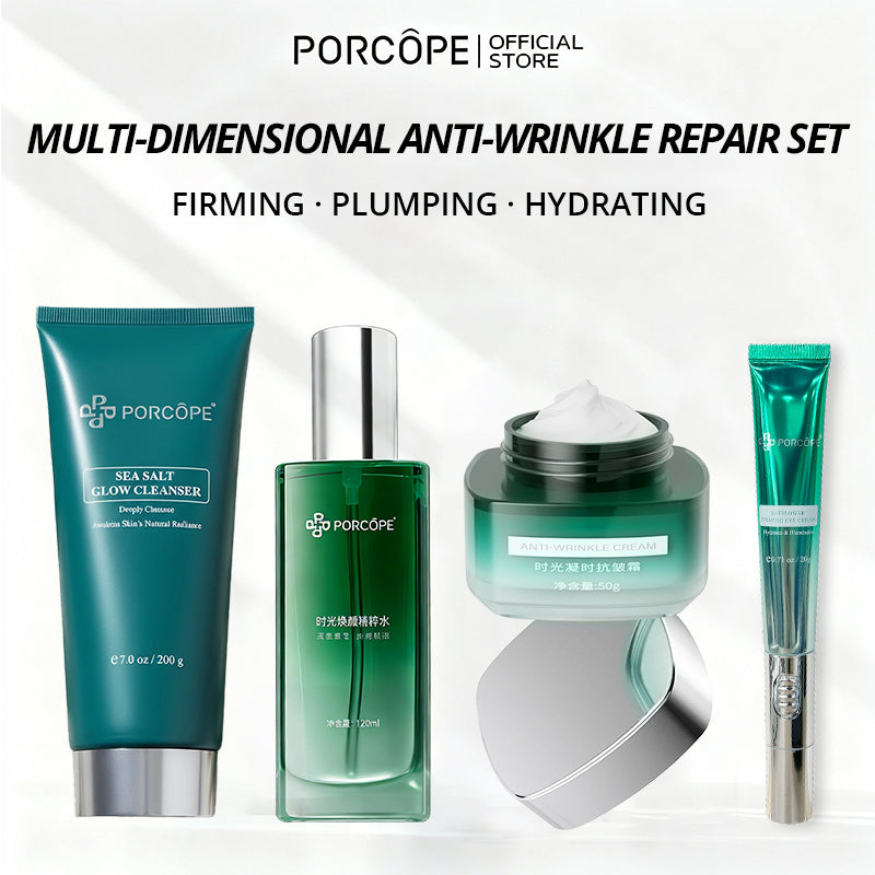 PORCOPE 4-Step Skincare Set Fine Line Care Hydration Cleanser Toner Retinol Cream Eyecream
