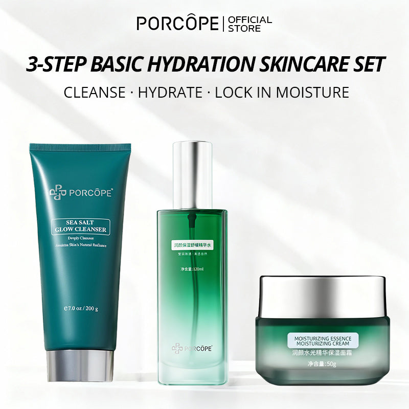 PORCOPR Hydrating Skincare Set Oil-Control Cleanser, Moisturizing Toner &amp; Deep Hydration Cream
