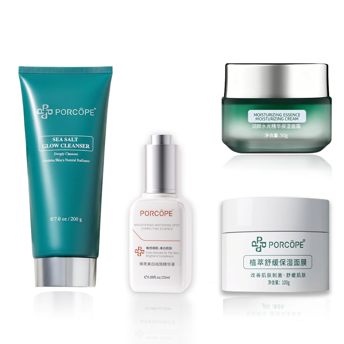 PORCOPE Skin Care Kit - Includes facial Cleanser, Moisturizer, Serum, and Overnight Mask - Anti-Aging Facial Care Set for all skin Types Provides Immediate Comfort and Long-Lasting Hydration