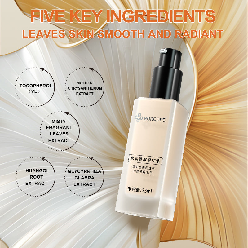 PORCOPE Small Silver Cap Liquid Foundation Modifies Pores and Blemishes, is Not Easy to Remove Makeup, Brightens Combination Dry and Oily Skin, Fits well Without Makeup 1.2fl.oz/35ml