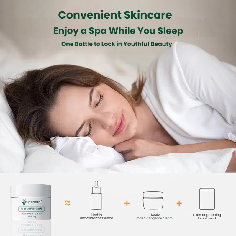 PORCOPE Overnight Hydrating Sleeping Mask - Contains Hyaluronic Acid, Plant Extracts, Natural Moisturizing Factors - Improves Skin Irritation, Relieves Dryness, Leave-In Sleeping Facial Mask 3.5 fl oz