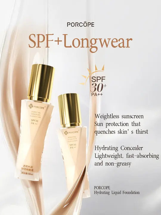 PORCOPE Lightweight Foundation Long-Lasting 24H Waterproof Sweatproof Natural Coverage SPF30+ PA++