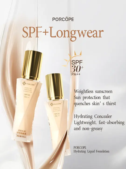 PORCOPE Lightweight Foundation Long-Lasting 24H Waterproof Sweatproof Natural Coverage SPF30+ PA++